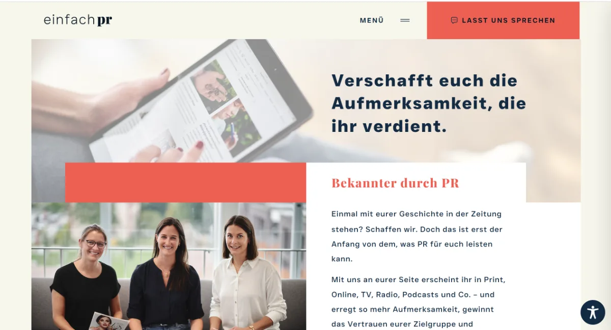 Screenshot der Website einfachpr.de