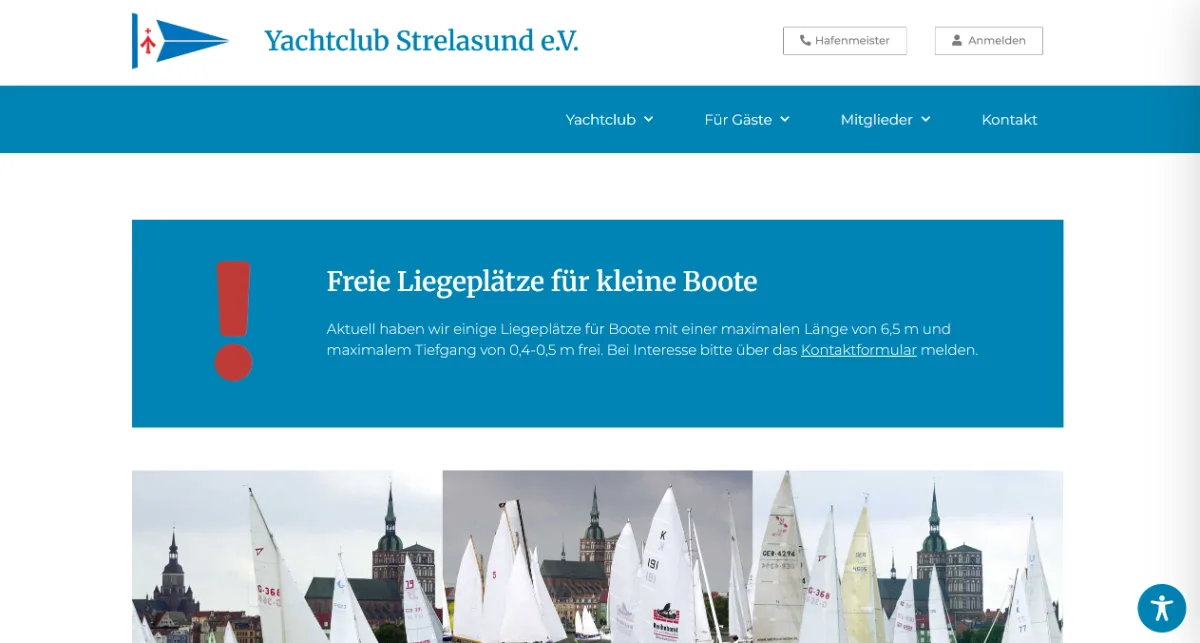 Screenshot der Website des Yachtclub Strelasund